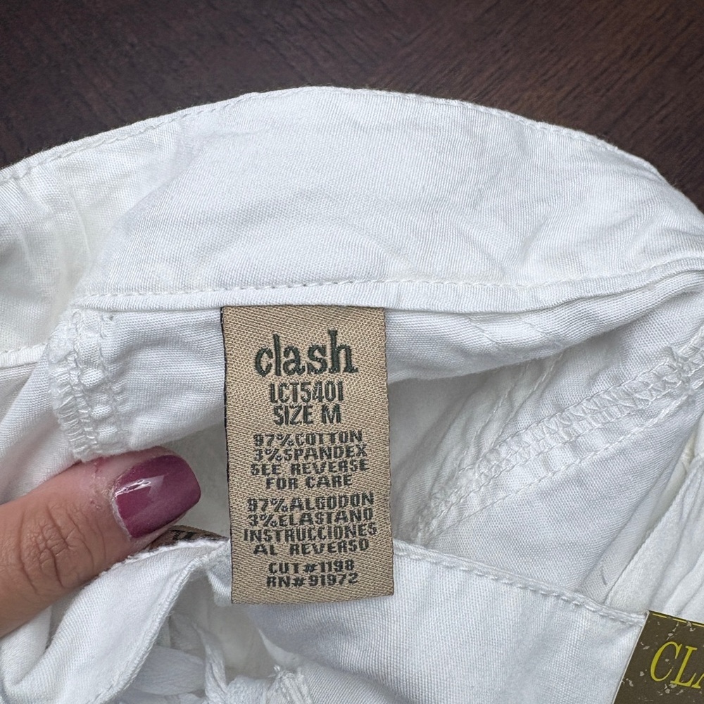 Women's White Capris with Button and lace-up back Detail size M - Picture 5 of 8